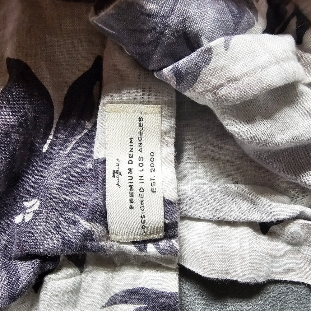 7 For All Mankind Men 100% Linen Tropical Floral Short Sleeve Shirt White Purple - Picture 9 of 10